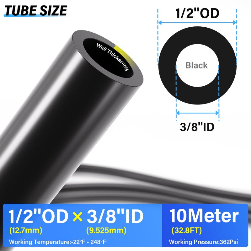 TAILONZ PNEUMATIC Air Line DOT 1/2 inch od Black Pneumatic Nylon Tube 32.8ft Air Brake Tubing Nylon Hose - Image 2